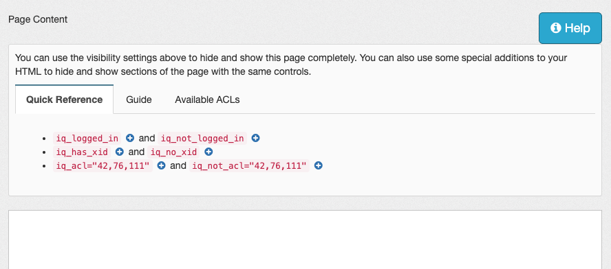 Screen shot of inline help available above the body entry area on the edit page screen