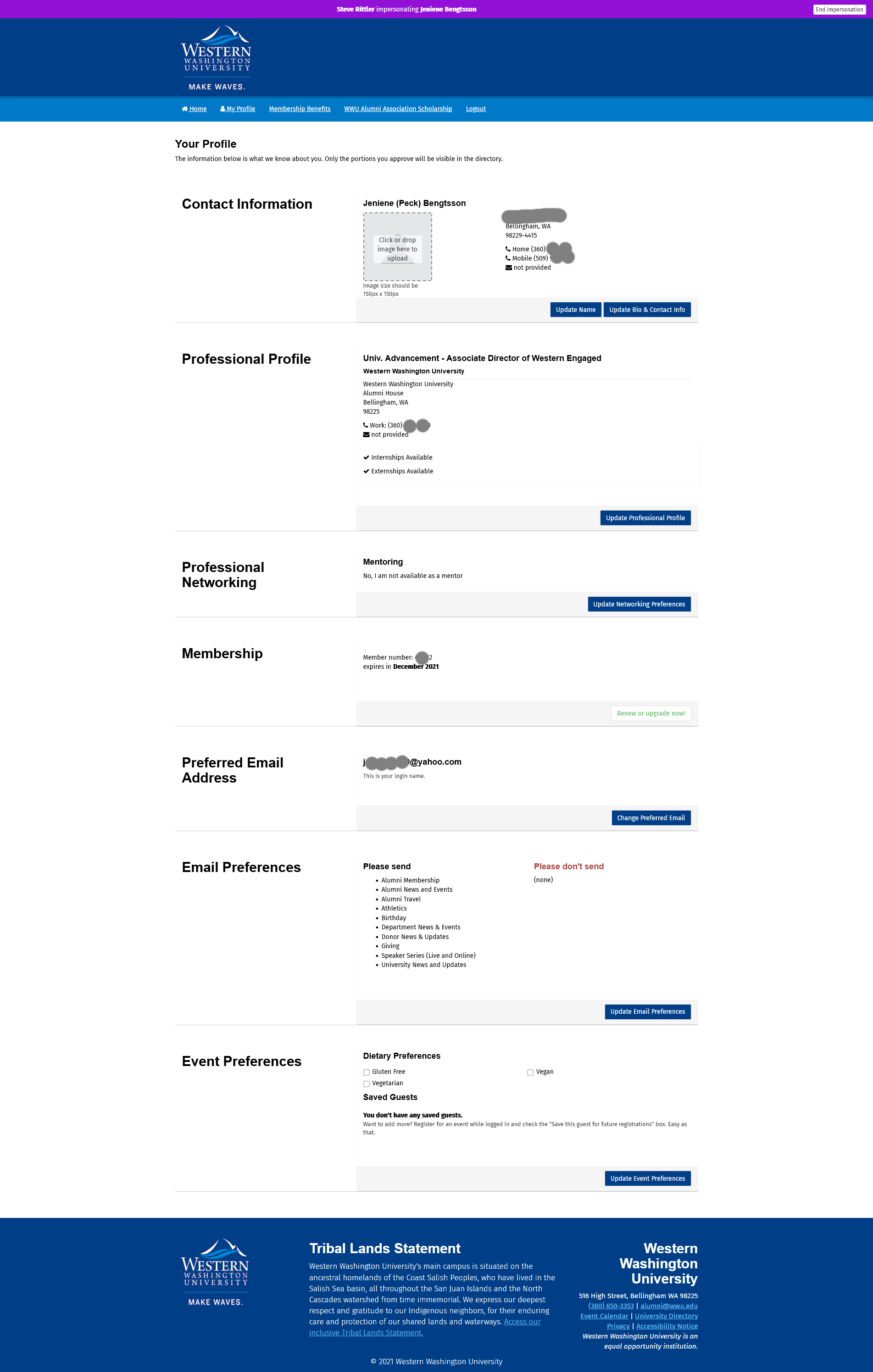 Screen shot of the profile layout.