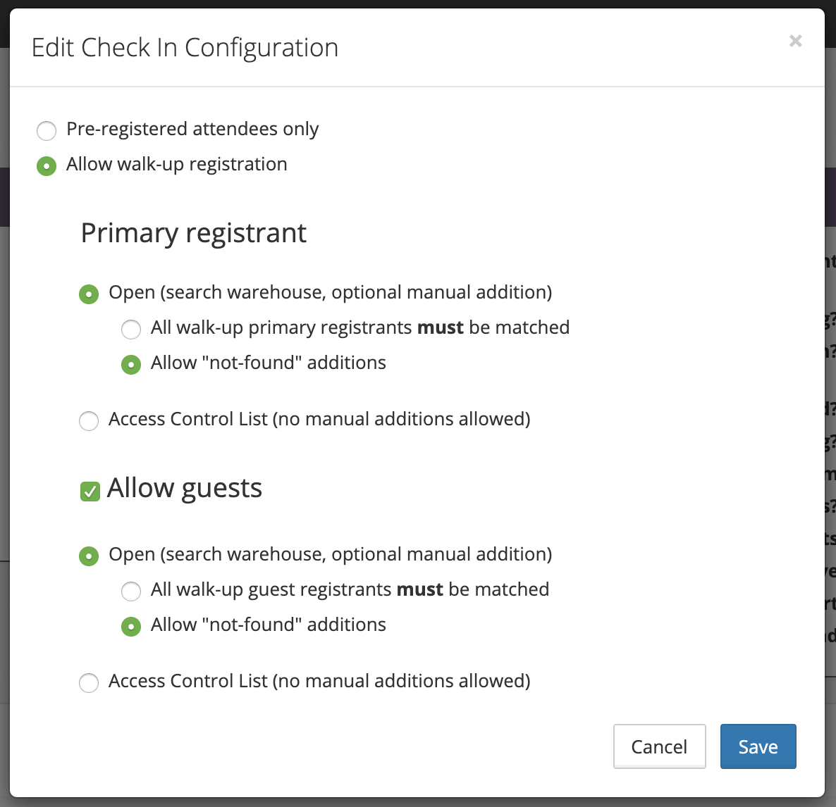 An example of the Check In Configuration dialog, with all of its various options