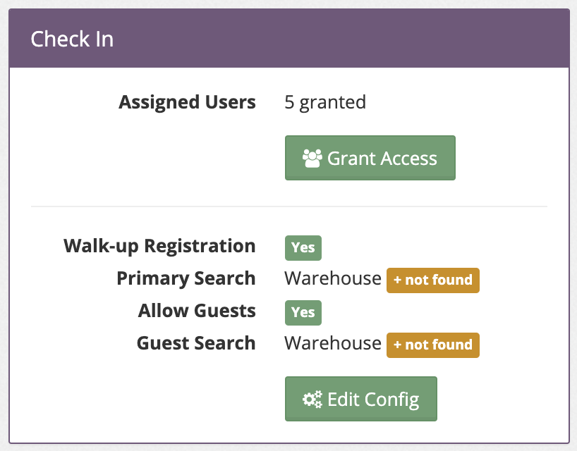 The Check In settings pod