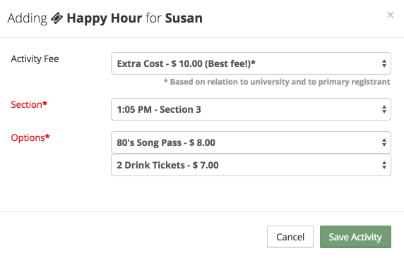 Screen shot of new activity form.
