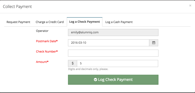 Screen shot of check payment form.