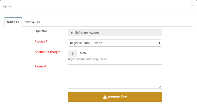 Screen shot of new fee tab.