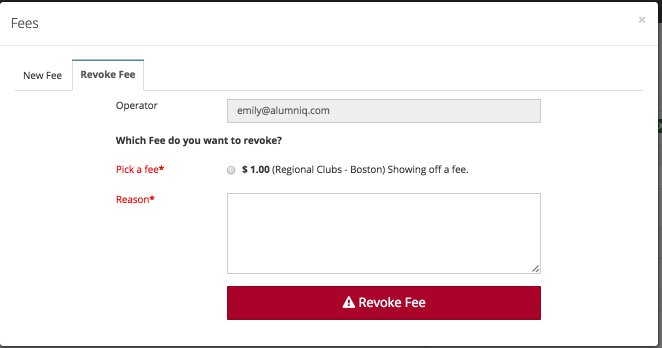 Screen shot of revoke fee tab.