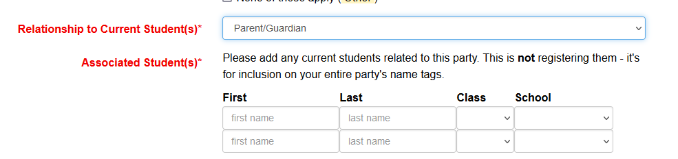 associated student capture for primary registrant