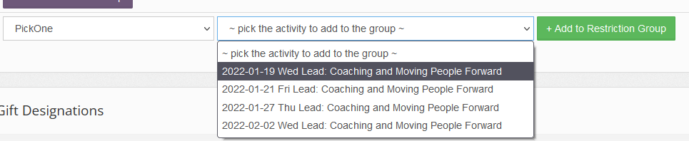 adding an activity to a restriction group