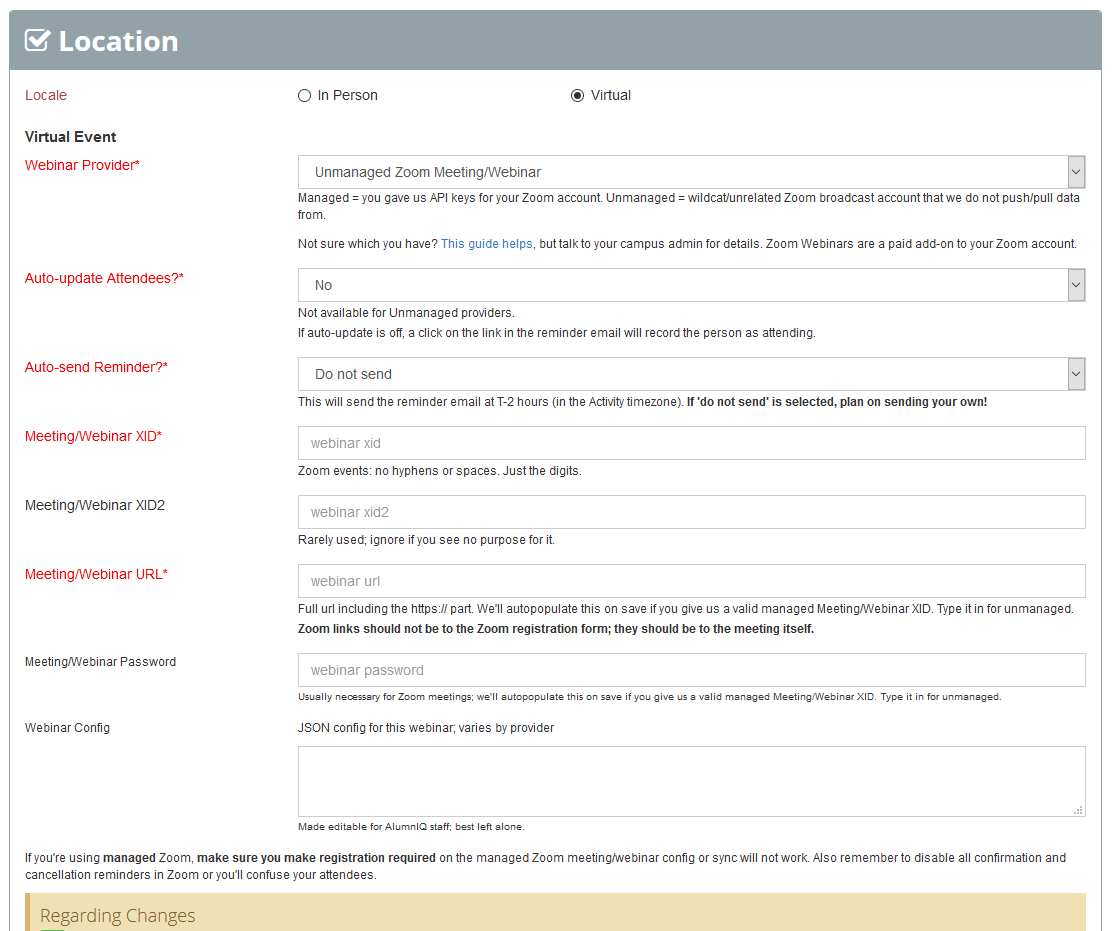 virtual program settings