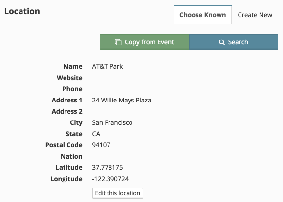 Screen shot of activity location