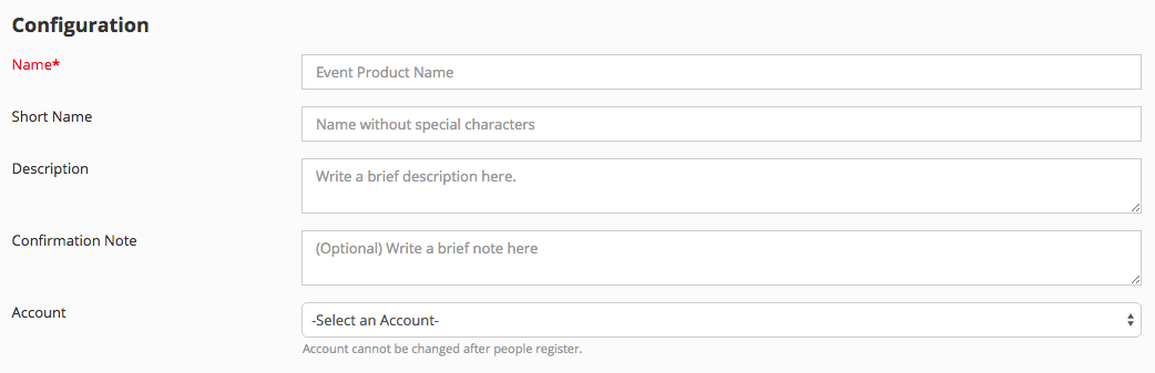 Screen shot of product configuration