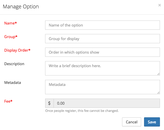 Screen shot of option modal