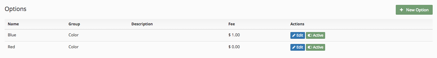 Screen shot of options section