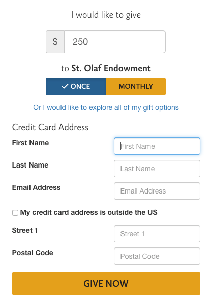 Give Now screen shot for an anonymous user