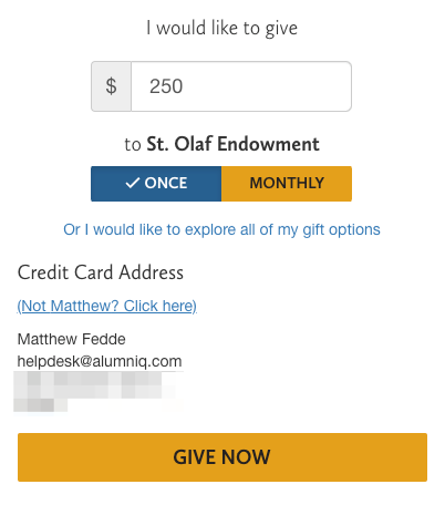 Give Now screen shot with no suggestions