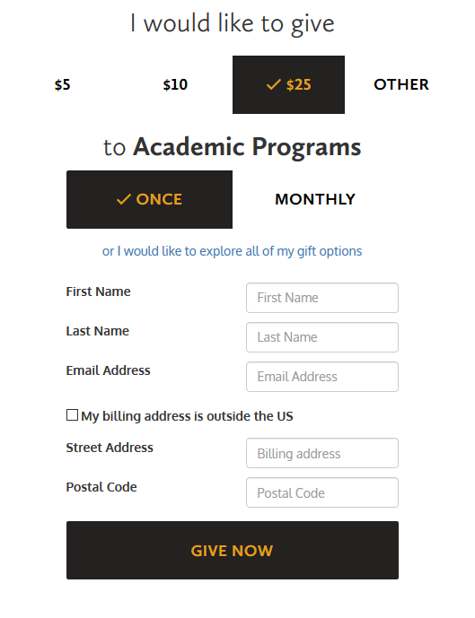 Sample Give Now screen shot