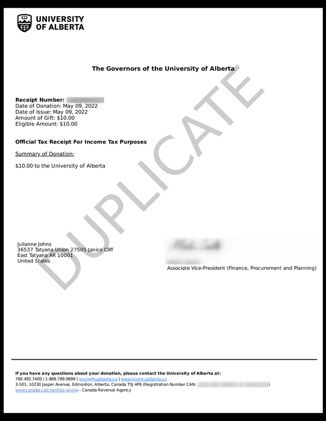 Duplicate Tax Receipt