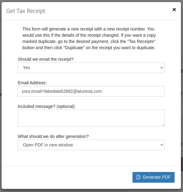 Full Tax Receipt Generation Form