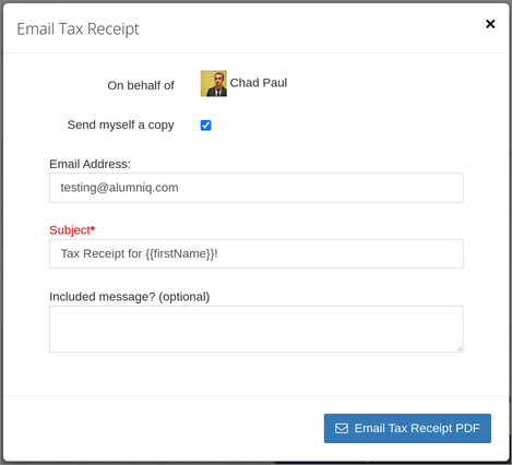Tax Receipt Email Form