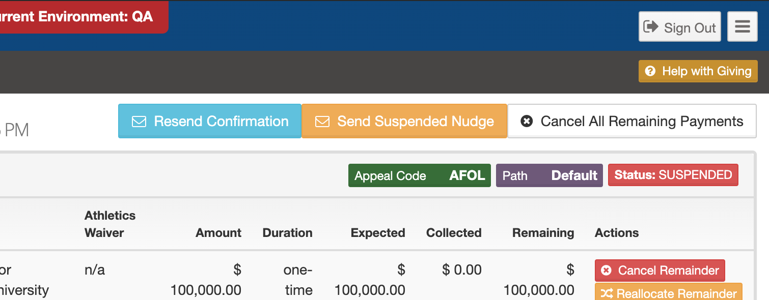 shows the placement of the send a nudge button on a pledge customer service screen