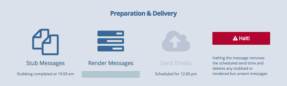 Screen shot of message delivery progress and halt button
