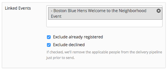 Checkboxes for excluding registrants and declines