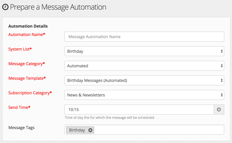 Section 1 of message automation creation