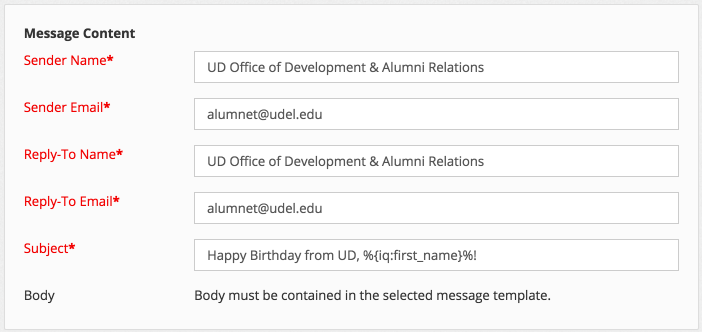 Section 2 of message automation creation