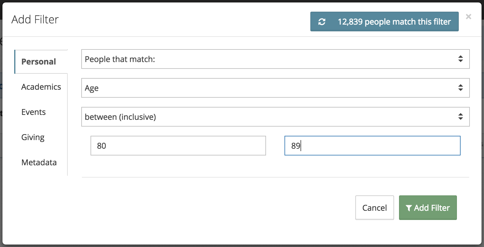 Adding an age filter to a list