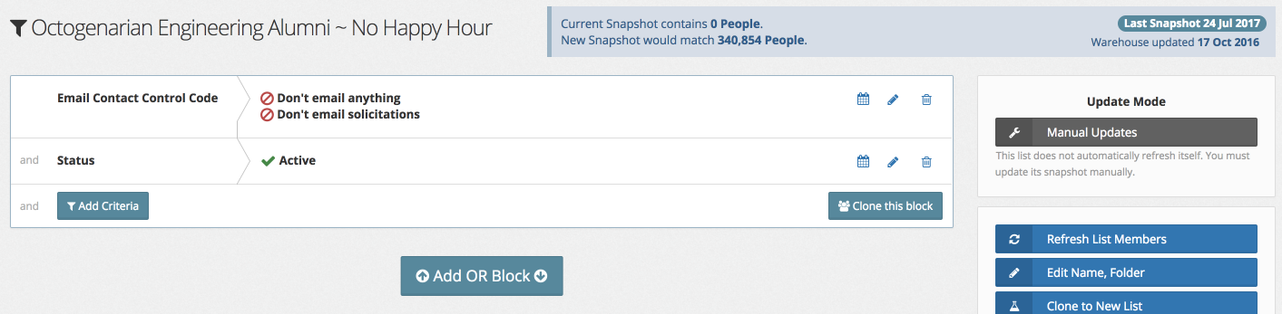 A new list with default filters