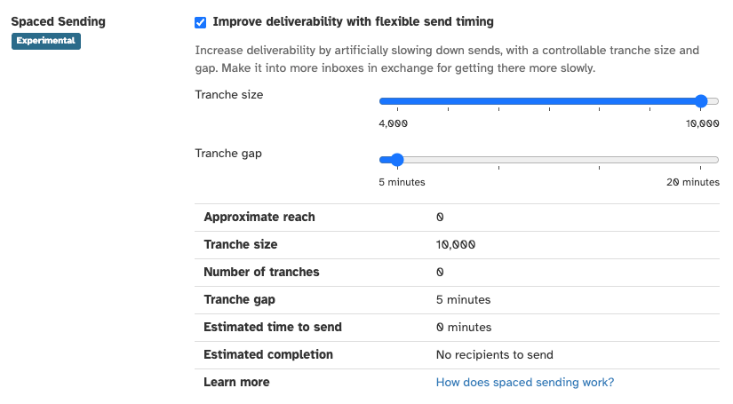 Spaced sending controls