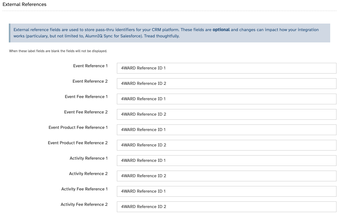 screenshot of external reference field labels