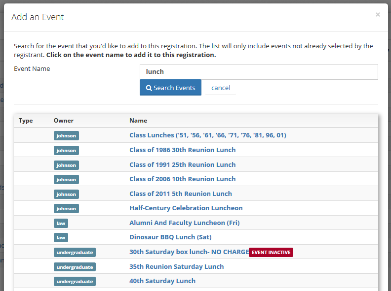 finding an event to add