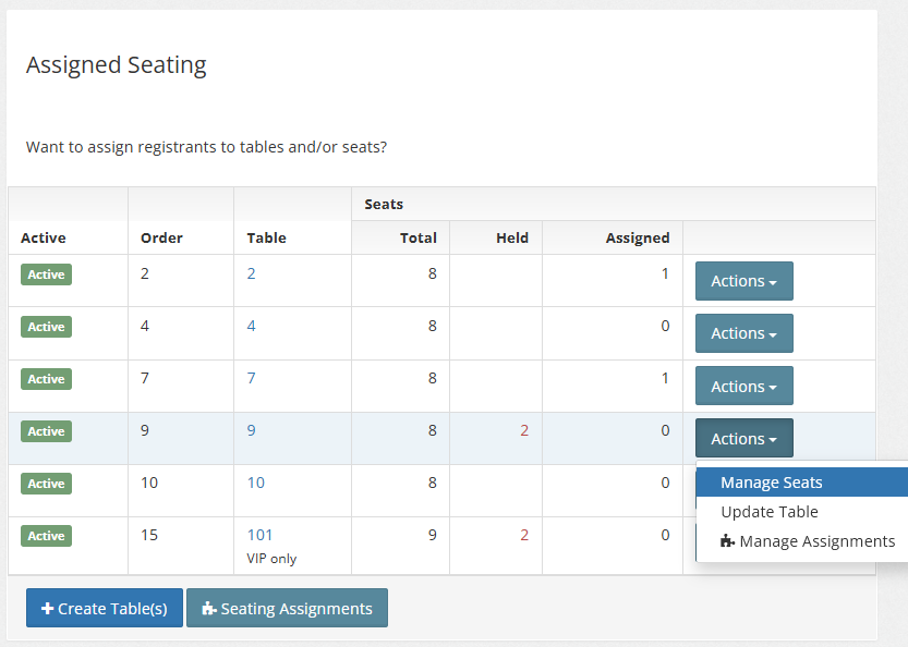 table and seat management