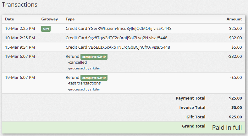Transaction history