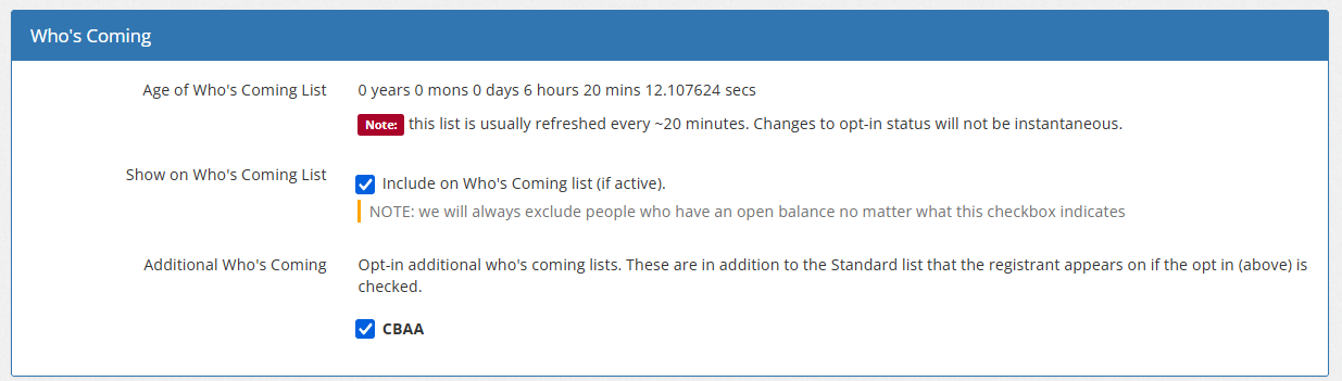 who's coming modification in customer service for a registrant, now a separate panel of the edit screen