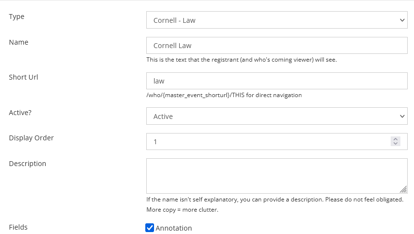 facet configuration for Cornell Law which is a very custom build option