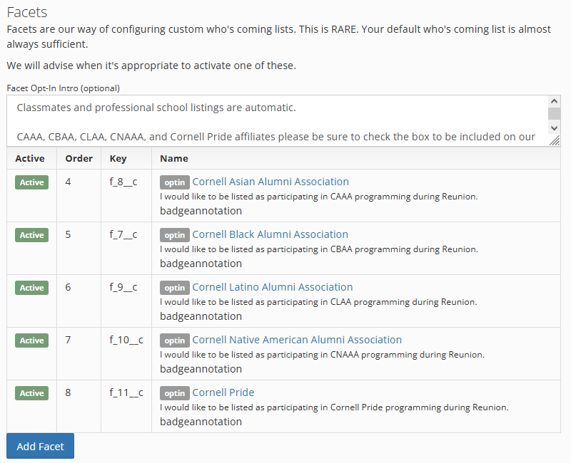 a list of opt-in facet definitions which can be quite nuanced