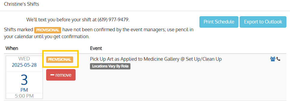 provisional status for shift
